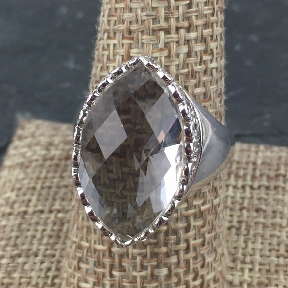 Sterling Silver Checkerboard Cut Crystal Marquise Ring 9 - Picture 2 of 12